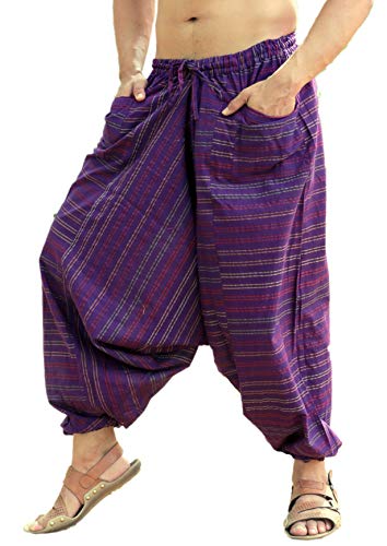 SARJANA HANDICRAFTS Herren Baumwolle Harem Genie Dance Yoga Alibaba Hippie Hose, deep purple, Einheitsgröße von Sarjana Handicrafts