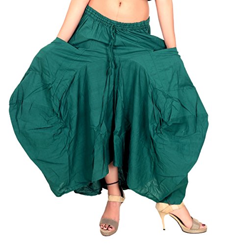 Sarjana Handicrafts Damenrock, Baumwolle, einfarbig, mit Taschen, Hippie, Afghani, ethnisch - Grün - Einheitsgröße von Sarjana Handicrafts