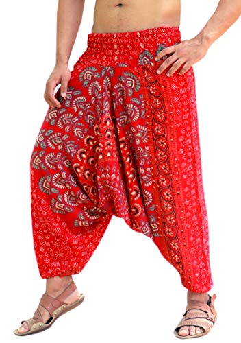 Sarjana Handicrafts Haremshose für Damen und Herren, Rayon, Mandala-Taschen, Yogahose im Schritt - Rot - Einheitsgröße von Sarjana Handicrafts