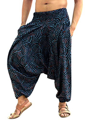 Sarjana Handicrafts Indische ethnische Herren Damen Baumwolle Harem Hippie Hose mit Taschen für Yoga, blau, one Size von Sarjana Handicrafts