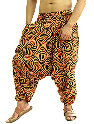Sarjana Handicrafts Indische ethnische Herren Damen Baumwolle Harem Hippie Hose mit Taschen für Yoga, gelb, one Size von Sarjana Handicrafts