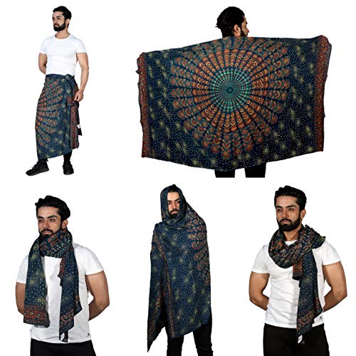 Sarjana Handicrafts Sarong-Schal für Herren und Damen, Rayon, Mandala, Schal, Bademode, Wickelkleid, Bikini, Unisex, Strandtuch Gr. One size, grün von Sarjana Handicrafts