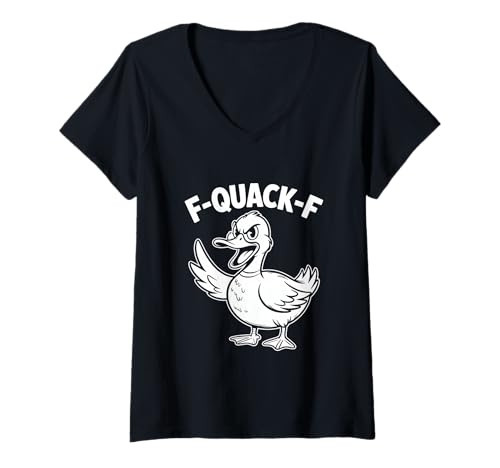 Damen F Quack F Freche Wütende Ente Sarkasmus Humor Meme T-Shirt mit V-Ausschnitt von Sarkasmus Humor Wütende Ente Quack Meme Frech