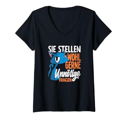 Damen Sie Stellen Wohl Gerne Unnötige Fragen Sarkastisches T-Shirt mit V-Ausschnitt von Sarkasmus Ironischer Spruch Witziger Spruch