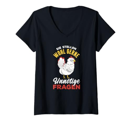 Damen Sie Stellen Wohl Gerne Unnötige Fragen Sarkastisches T-Shirt mit V-Ausschnitt von Sarkasmus Ironischer Spruch Witziger Spruch