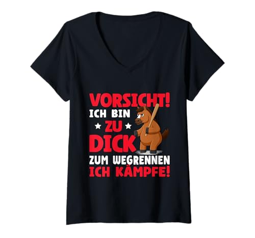 Damen Vorsicht Ich Bin Zu Dick Zum Wegrennen Ich Kämpfe T-Shirt mit V-Ausschnitt Damen Vorsicht Ich Bin Zu Dick Zum Wegrennen Ich Kämpfe T-Shirt mit V-Ausschnitt von Sarkasmus Selbstbewusstsein Dick & Stolz Motiv