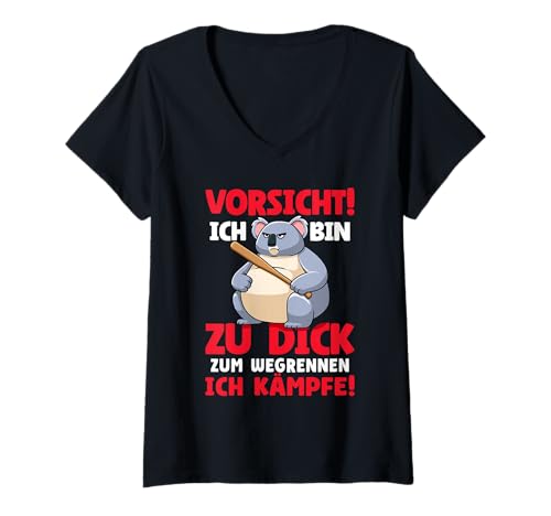 Damen Vorsicht Ich Bin Zu Dick Zum Wegrennen Ich Kämpfe T-Shirt mit V-Ausschnitt Damen Vorsicht Ich Bin Zu Dick Zum Wegrennen Ich Kämpfe T-Shirt mit V-Ausschnitt von Sarkasmus Selbstbewusstsein Dick & Stolz Motiv