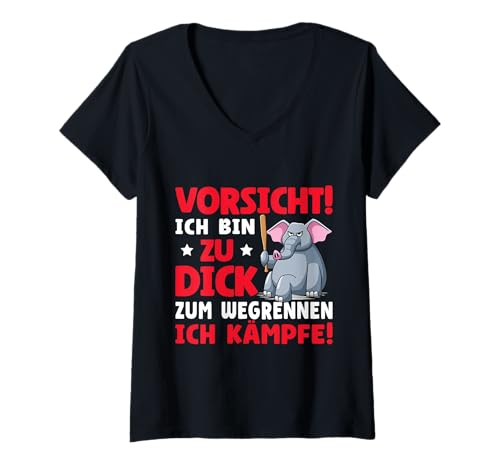Damen Vorsicht Ich Bin Zu Dick Zum Wegrennen Ich Kämpfe T-Shirt mit V-Ausschnitt Damen Vorsicht Ich Bin Zu Dick Zum Wegrennen Ich Kämpfe T-Shirt mit V-Ausschnitt von Sarkasmus Selbstbewusstsein Dick & Stolz Motiv