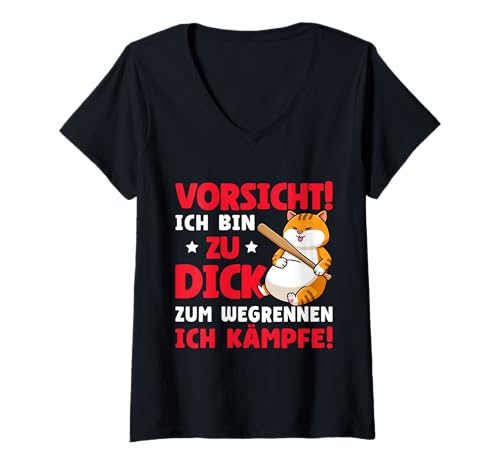 Damen Vorsicht Ich Bin Zu Dick Zum Wegrennen Ich Kämpfe T-Shirt mit V-Ausschnitt Damen Vorsicht Ich Bin Zu Dick Zum Wegrennen Ich Kämpfe T-Shirt mit V-Ausschnitt von Sarkasmus Selbstbewusstsein Dick & Stolz Motiv
