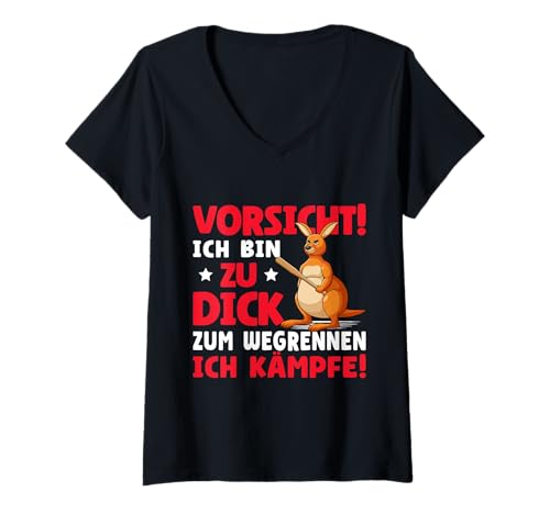 Damen Vorsicht Ich Bin Zu Dick Zum Wegrennen Ich Kämpfe T-Shirt mit V-Ausschnitt Damen Vorsicht Ich Bin Zu Dick Zum Wegrennen Ich Kämpfe T-Shirt mit V-Ausschnitt von Sarkasmus Selbstbewusstsein Dick & Stolz Motiv