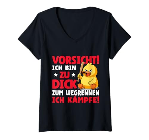 Damen Vorsicht Ich Bin Zu Dick Zum Wegrennen Ich Kämpfe T-Shirt mit V-Ausschnitt Damen Vorsicht Ich Bin Zu Dick Zum Wegrennen Ich Kämpfe T-Shirt mit V-Ausschnitt von Sarkasmus Selbstbewusstsein Dick & Stolz Motiv