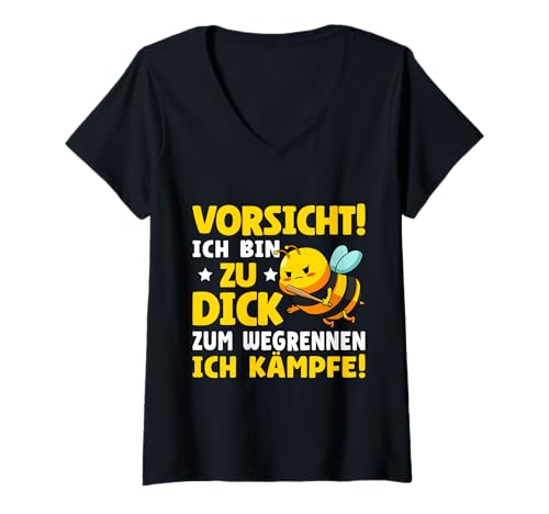Damen Vorsicht Ich Bin Zu Dick Zum Wegrennen Ich Kämpfe T-Shirt mit V-Ausschnitt Damen Vorsicht Ich Bin Zu Dick Zum Wegrennen Ich Kämpfe T-Shirt mit V-Ausschnitt von Sarkasmus Selbstbewusstsein Dick & Stolz Motiv