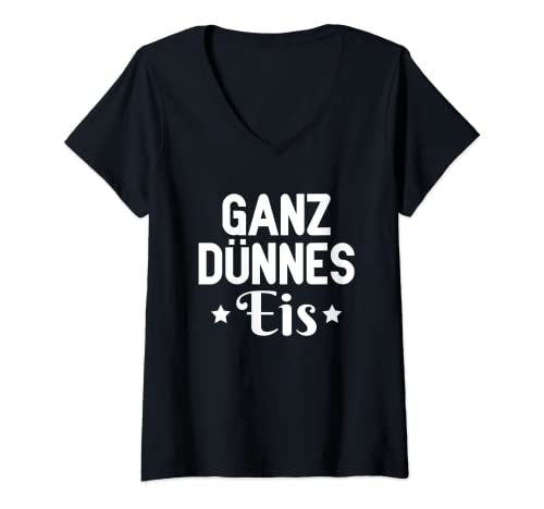 Damen Sarkasmus Morgenmuffel Ganz Dünnes Eis T-Shirt mit V-Ausschnitt von Sarkasmus Spruch Ganz Dünnes Eis Mein Freund