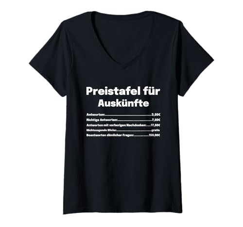 Damen Preistafel für Auskünfte Herren Damen Lustiges T-Shirt mit V-Ausschnitt Damen Preistafel für Auskünfte Herren Damen Lustiges T-Shirt mit V-Ausschnitt von Sarkastisch und Ironisch