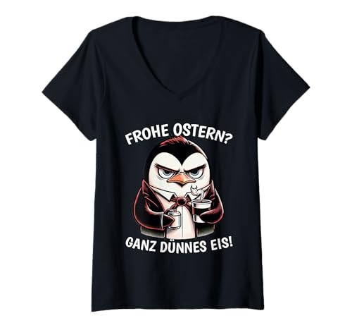 Damen Frohe Ostern Ganz dünnes Eis lustiges sarkastisches Ostern T-Shirt mit V-Ausschnitt von Sarkastische Ostern lustiger Spruch Ostermuffel