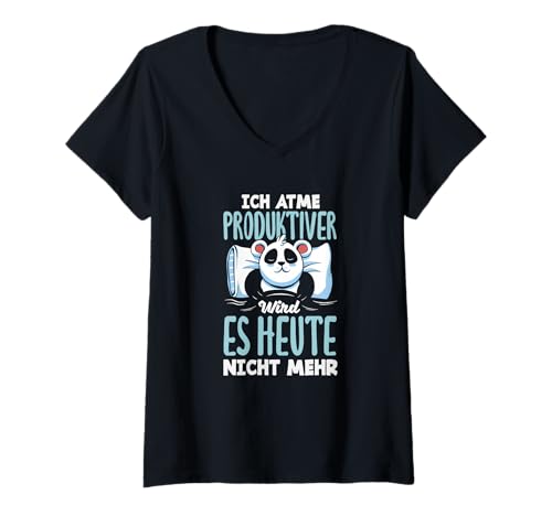 Damen Ich Atme Produktiver Wird Es Heute Nicht Mehr Lustiges T-Shirt mit V-Ausschnitt von Sarkastischer Faulheits Spruch Geschenke