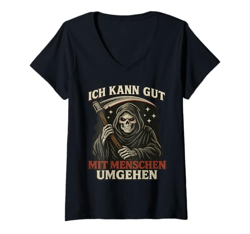 Damen Ich kann mit Menschen umgehen. Lustiges Gothic Design T-Shirt mit V-Ausschnitt Damen Ich kann mit Menschen umgehen. Lustiges Gothic Design T-Shirt mit V-Ausschnitt von Sarkastisches Design mit dunklem Witz