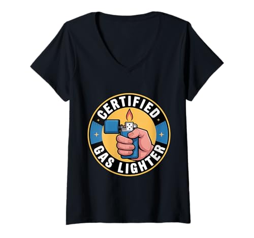 Damen Certified Gas Lighter Sarkastische Beziehung |- T-Shirt mit V-Ausschnitt von Sarkastisches Label lustige Persönlichkeit