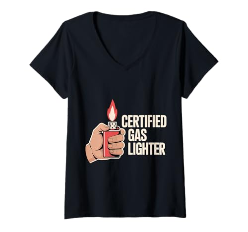 Damen Certified Gas Lighter Sarkastische Beziehung - T-Shirt mit V-Ausschnitt von Sarkastisches Label lustige Persönlichkeit