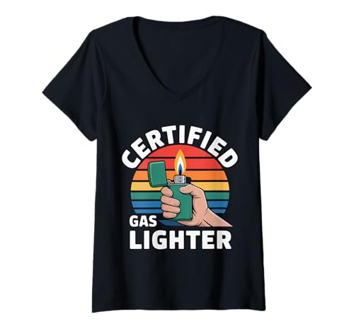 Damen Certified Gas Lighter Sarkastische Beziehung |- T-Shirt mit V-Ausschnitt von Sarkastisches Label lustige Persönlichkeit