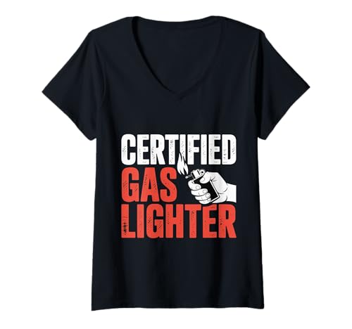Damen Certified Gas Lighter Sarkastische Beziehung ||- T-Shirt mit V-Ausschnitt von Sarkastisches Label lustige Persönlichkeit