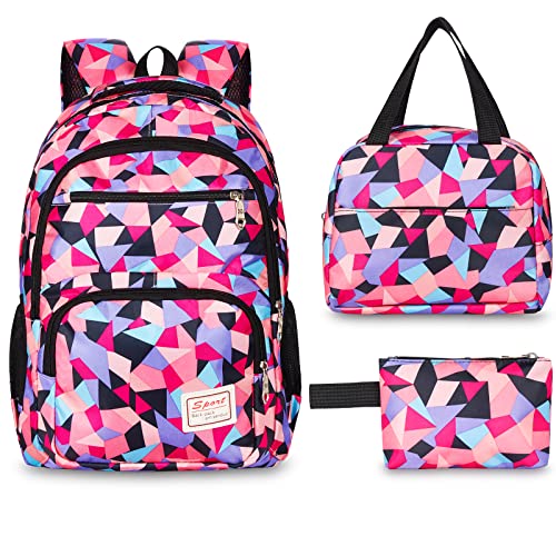 Sarsumir Schulrucksack Schulranzen Set für Mädchen Jungen Teenager, 3 Stück Rucksack Schule Wasserdicht Lässig Kinderrucksack, Licht Großer Schultasche School Bag für Damen Kinder, Lila von Sarsumir