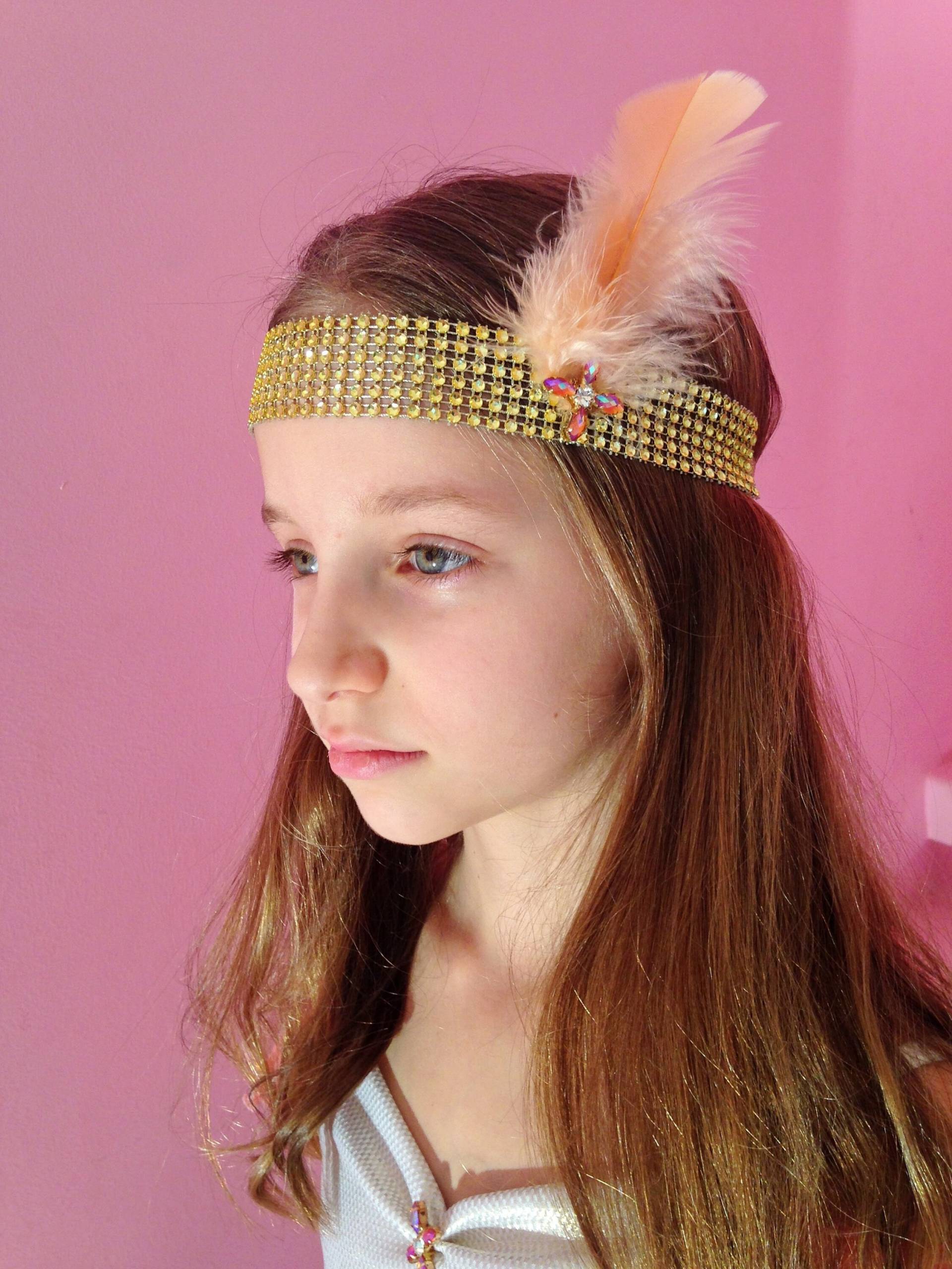 Federstirnband Im Charleston-Stil Der 1920Er Jahre, Goldenes Mit Strassstein, Charleston-Kostüm von SartoriaTataDrama