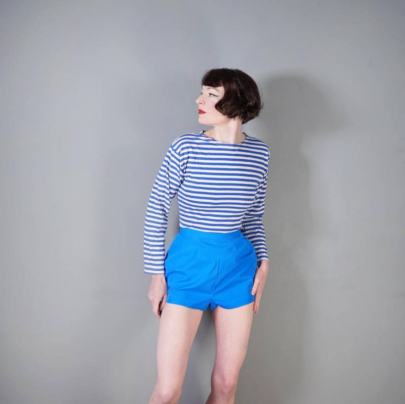 50S 60S Hellstes Blaue High Waisted Kurze Shorts - 1950Er 1960Er Beach/Sun Hot Pants 64 cm von SartorialMatters