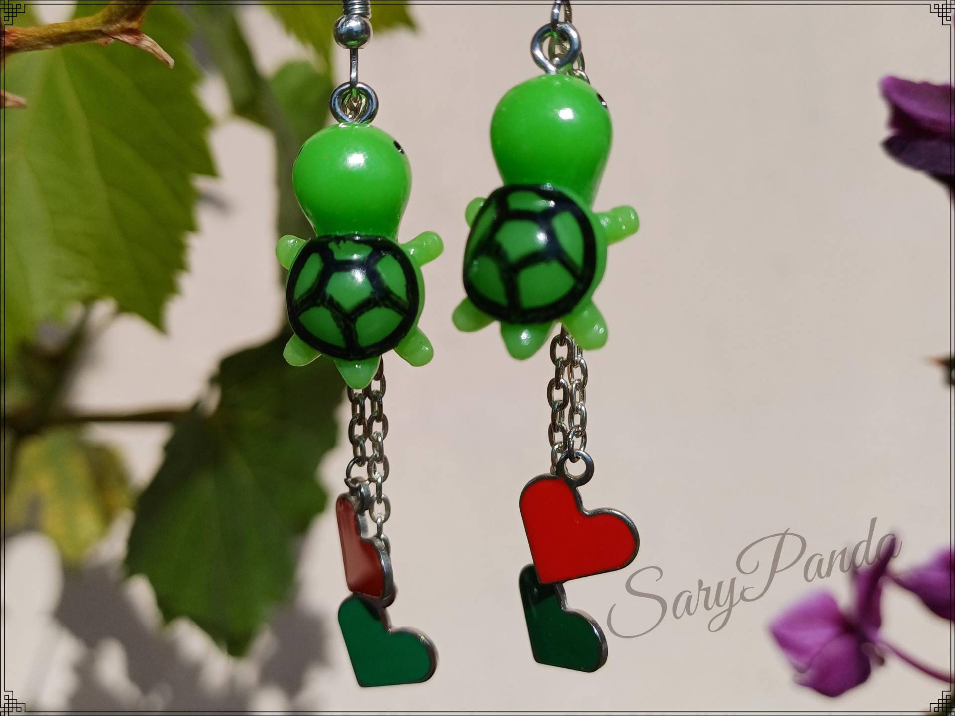 Ohrringe Schildkröten Mit Herzen - Dunkler Panzer Turtle von SaryPanda