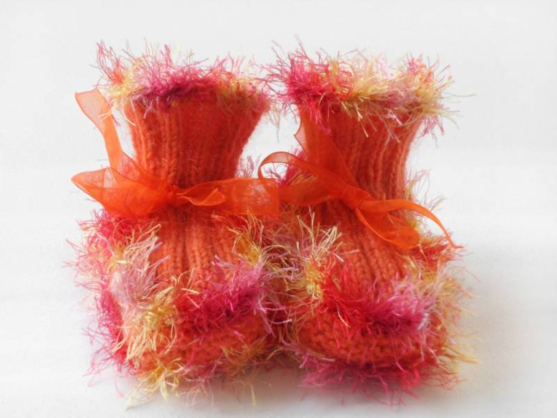 Baby Booties - Handgestrickt Orange Und Rosa, 3 6 Monate von SasasHandcrafts