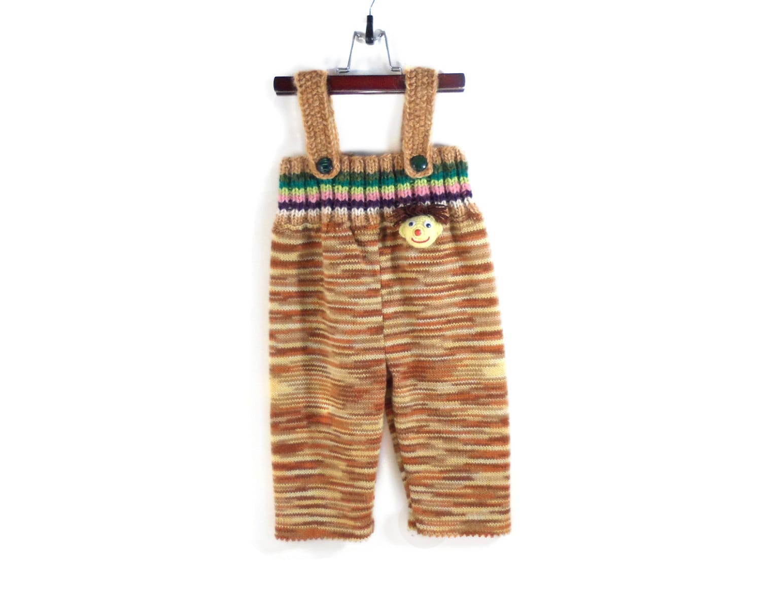 Gestrickte Kleinkind Latzhose - Braun Und Gelb, 2 Jahre, Handmade Unisex Kleidung Baby Hose Overall Wollig Warme von SasasHandcrafts