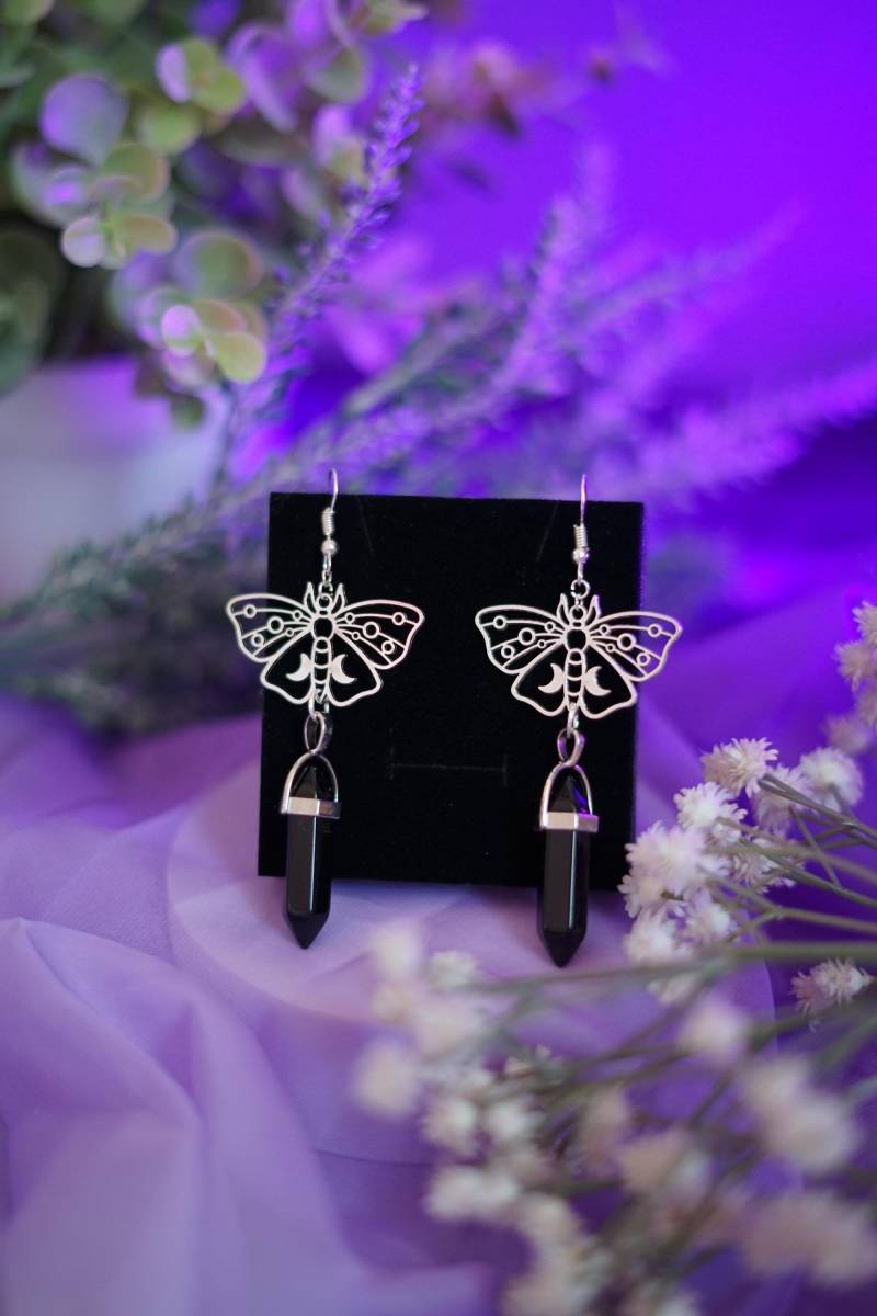 Schmetterling Ohrringe Obsidian von Sasaschi