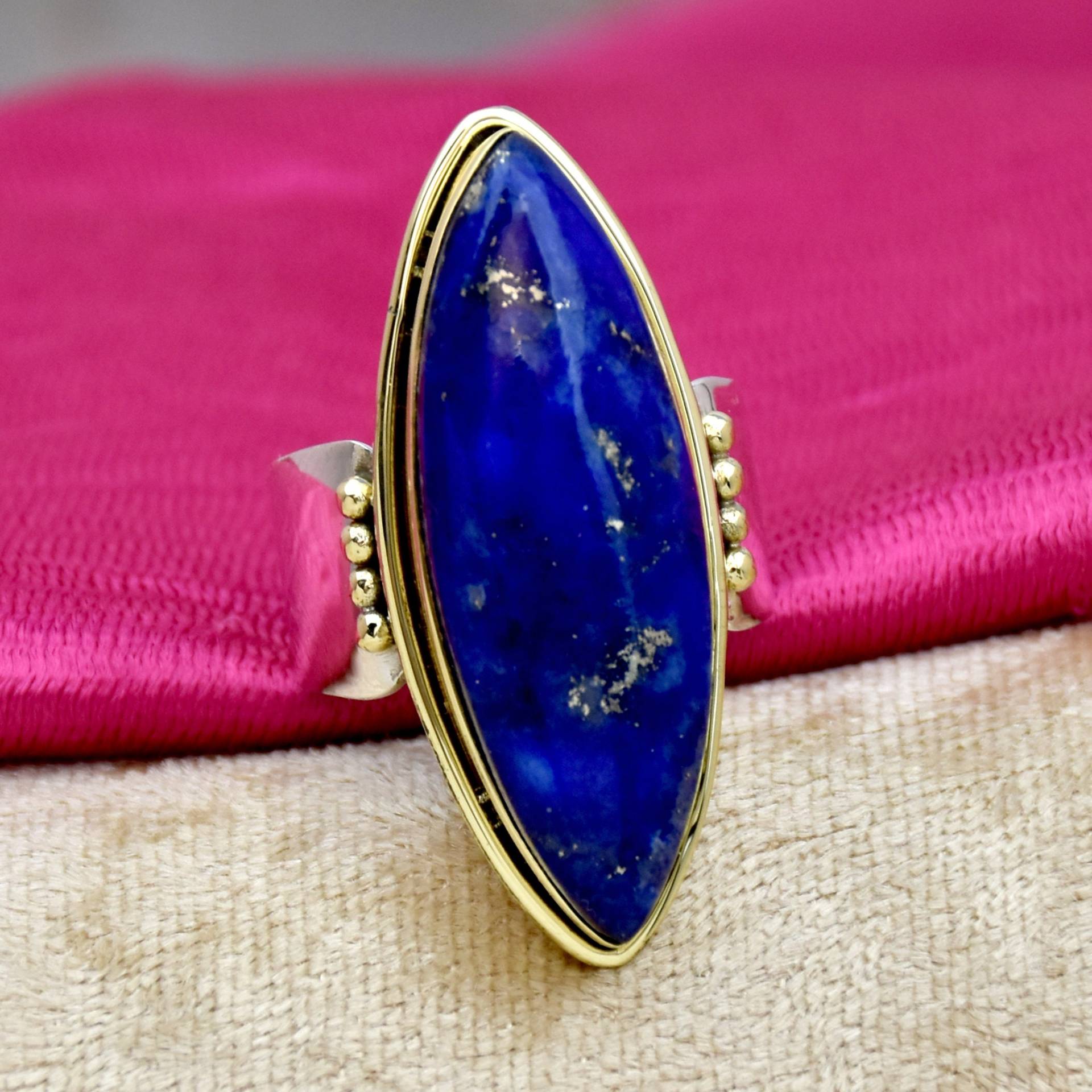 Lapis Lazuli Ring, 925 Sterling Silber, Handgemachter Zweifarbiger Marquise Edelstein Statement Jubiläumsring, Geschenk Für Sie von SasilverGems