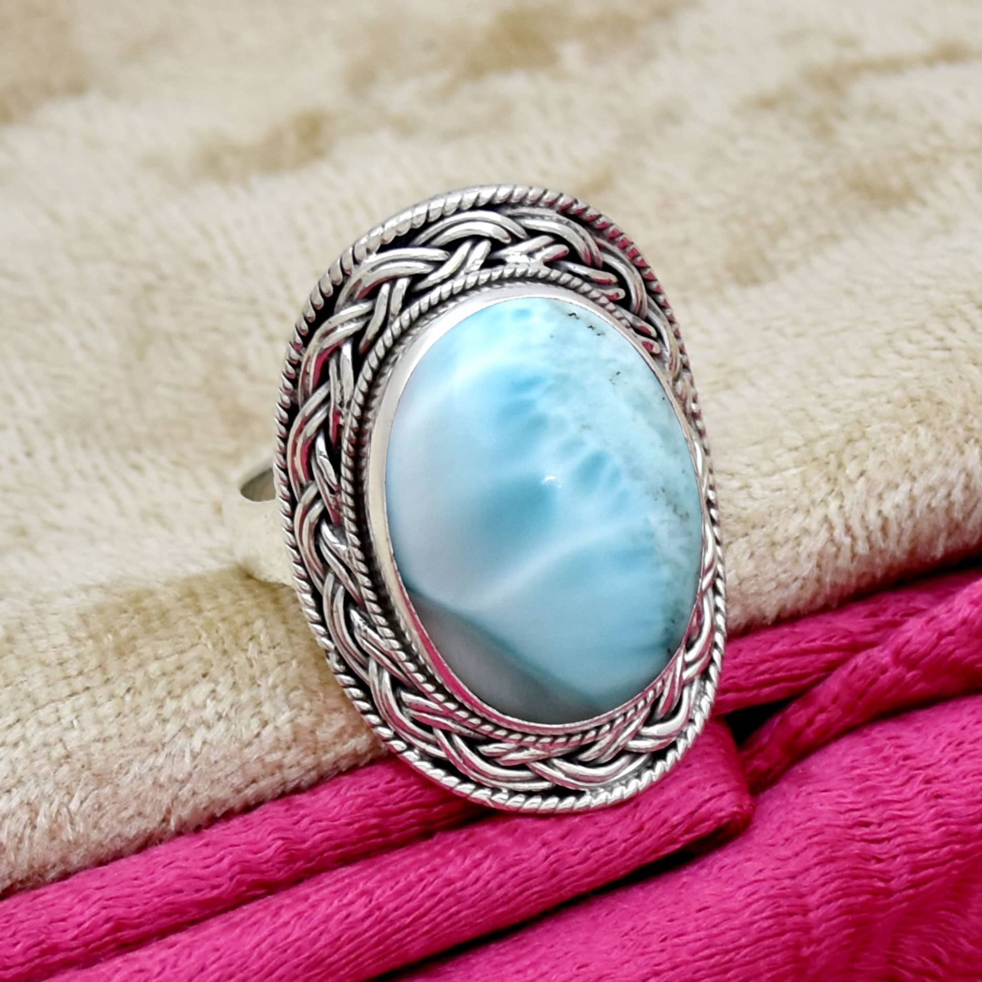 Larimar Ring, 925 Sterling Silber Handgemachter Schmuck, Jubiläumsring, Filigraner Blauer Boho Geschenk Für Sie von SasilverGems