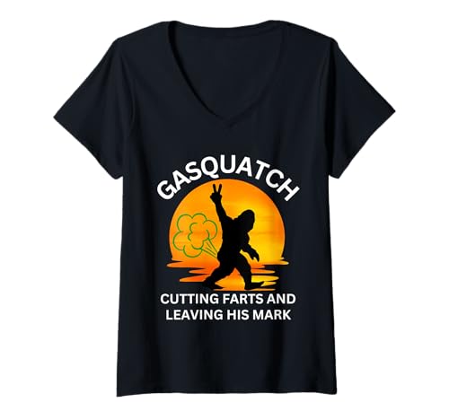 Damen His Mark Gasquatch Lustiger Sasquatch Yeti Bigfoot Spruch T-Shirt mit V-Ausschnitt von Sasquatch Bigfoot Yeti Funny Sarcastic Saying