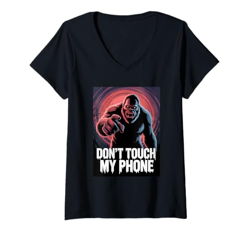 Damen Bigfoot Angry Fass Mein Handy Nicht an T-Shirt mit V-Ausschnitt von Sasquatch Cute & Furious Horror Art