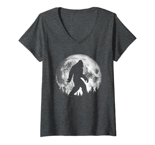 Damen Bigfoot Night Stroll! Cool Full Moon & Trees Sasquatch T-Shirt mit V-Ausschnitt Damen Bigfoot Night Stroll! Cool Full Moon & Trees Sasquatch T-Shirt mit V-Ausschnitt von Sasquatch Garage