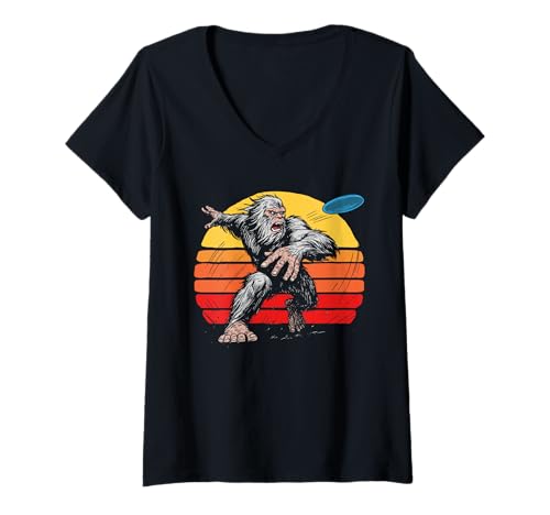 Damen Disc Golf Yeti Bigfoot Outdoor Disc-Squatch T-Shirt mit V-Ausschnitt von Sasquatch Garage