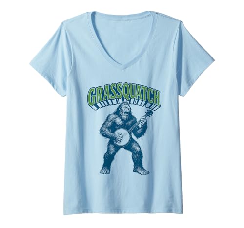 Damen Sasquatch Banjo Bigfoot Grassquatch! T-Shirt mit V-Ausschnitt Damen Sasquatch Banjo Bigfoot Grassquatch! T-Shirt mit V-Ausschnitt von Sasquatch Garage