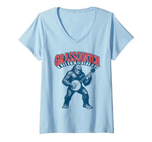 Damen Sasquatch Banjo Bigfoot Grassquatch! T-Shirt mit V-Ausschnitt Damen Sasquatch Banjo Bigfoot Grassquatch! T-Shirt mit V-Ausschnitt von Sasquatch Garage