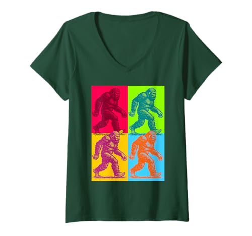 Damen Sasquatch Pop Art Eighties Bigfoot Art T-Shirt mit V-Ausschnitt Damen Sasquatch Pop Art Eighties Bigfoot Art T-Shirt mit V-Ausschnitt von Sasquatch Garage