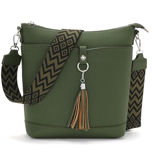 Sasrymnl große umhängetasche Damen Mittelgroß Dunkelgrün Handtasche Damen Mittelgroß Veganes Leder Crossbody Bag Verstellbare Schultergurte von Sasrymnl