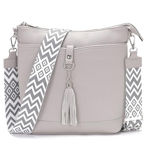 Sasrymnl große umhängetasche Damen Mittelgroß Hellgrau Handtasche Damen Mittelgroß Veganes Leder Crossbody Bag Verstellbare Schultergurte von Sasrymnl