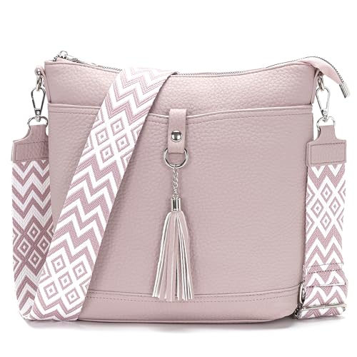 Sasrymnl große umhängetasche Damen Mittelgroß Hellrosa Handtasche Damen Mittelgroß Veganes Leder Crossbody Bag Verstellbare Schultergurte von Sasrymnl
