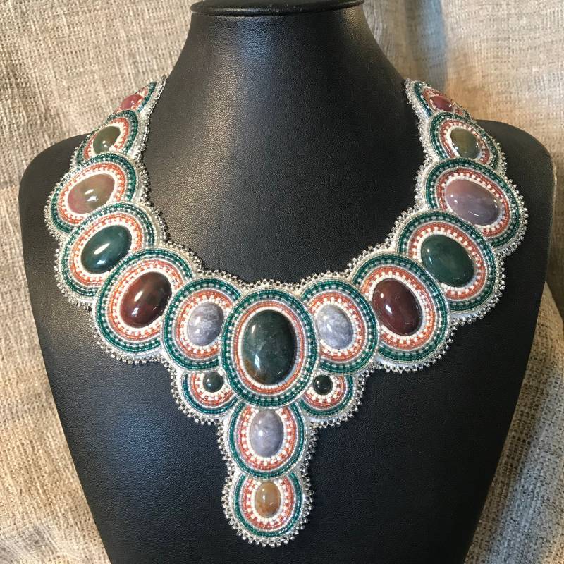 Kragen Mit Der Hand Gemacht Von Fancy Jaspis Und Miyuki Delica Perlen von SassandBlingDesigns