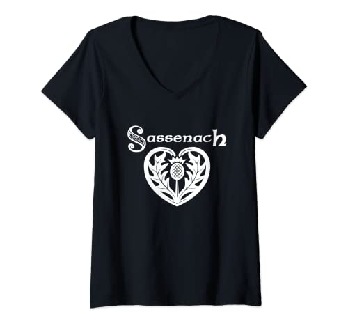 Damen Sassenach Herz und Distel Gälischer Outlander Shirt T-Shirt mit V-Ausschnitt von Sassenach's Closet