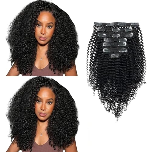 Sassina Kinky Curly Clip in Hair Extensions Human Hair 3B 3C Double Weft Curly Clip in Hair Extensions for African American Women Natural Black 120 Grams 7 Pcs With 17 Clips 22 Inch von Sassina