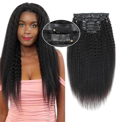 Sassina Nahtlose Clip-Haarverlängerung, 50,8 cm, natürliches Schwarz, glatt, brasilianisches Echthaar, unbehandeltes brasilianisches Echthaar, für schwarze Frauen, 120 g/7 Stück mit 17 Clips von Sassina