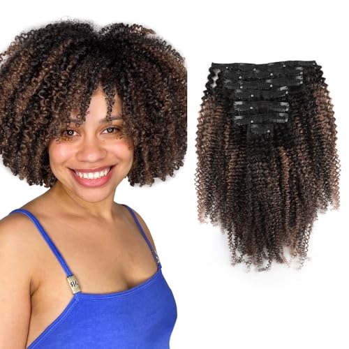 Sassina Natürliches Afro-Echthaar-Extensions für schwarze Frauen, doppelt genäht, Clip-Ins, Echthaar, natürliches Schwarz bis Ingwer, 120 g, 7 Stück mit 17 Clips, 50,8 cm von Sassina