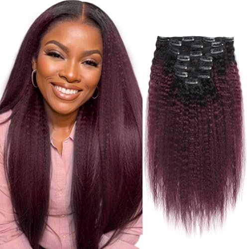 Sassina Sassina Haarverlängerung, Echthaar, glatt, brasilianischer Stil, mit Clips, für schwarze amerikanische Frauen, zweifarbig, natürliches Schwarz Sassina Sassina Haarverlängerung, Echthaar, glatt, brasilianischer Stil, mit Clips, für schwarze amerikanische Frauen, zweifarbig, natürliches Schwarz von Sassina